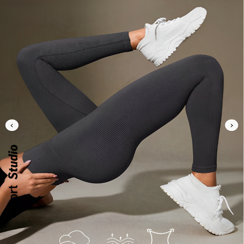 Calça Legging Canelada de Cintura Alta Sem Costura para Academia Feminina, Elástica e Fitness
