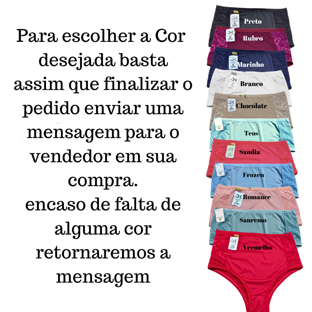 kit 5 calcinha calçola senhora cintura alta hot pants REGULAR e PLUS SIZE conforto (KIT 5 Maria)