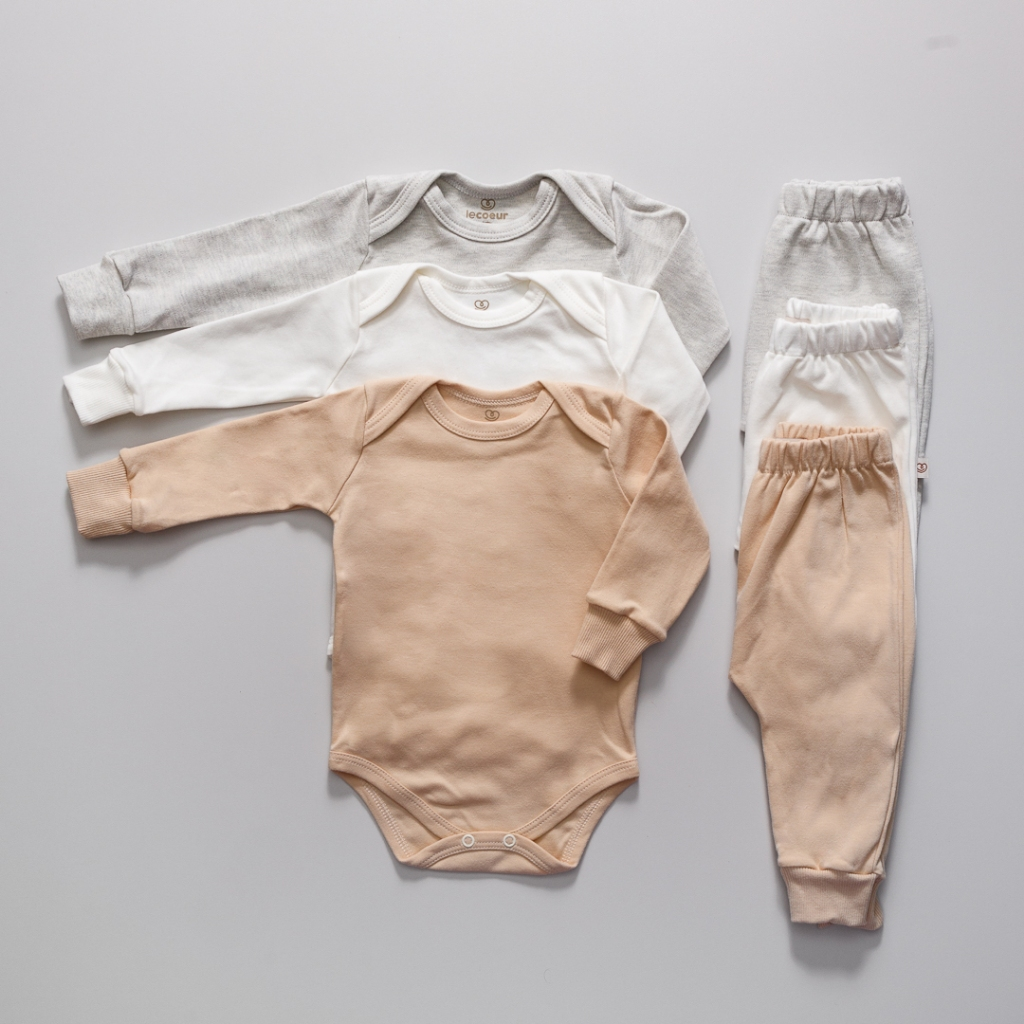 Kit 6 Peças Conjunto Body Manga Longa Canelado + Mijão Liso Canelado Bebê Menino e Menina Barato