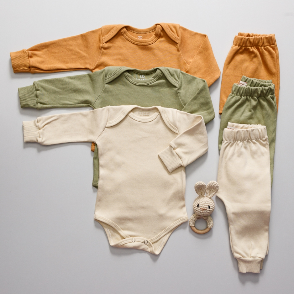 Kit 6 Peças Conjunto Body Manga Longa Canelado + Mijão Liso Canelado Bebê Menino e Menina Barato