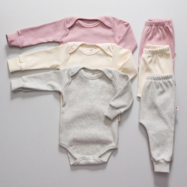 Kit 6 Peças Conjunto Body Manga Longa Canelado + Mijão Liso Canelado Bebê Menino e Menina Barato