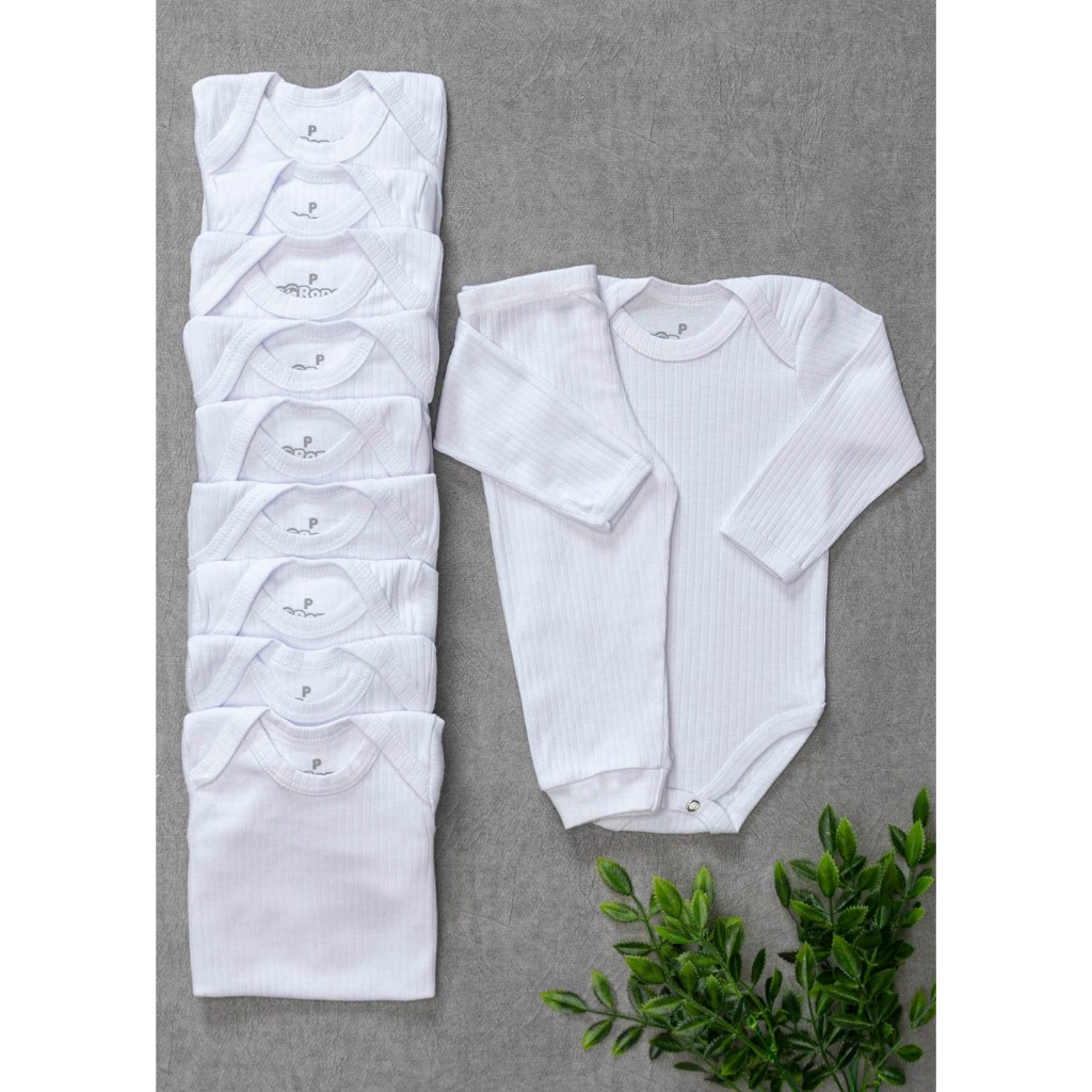 Kit 6 Peças Conjunto Body Manga Longa Canelado + Mijão Liso Canelado Bebê Menino e Menina Barato