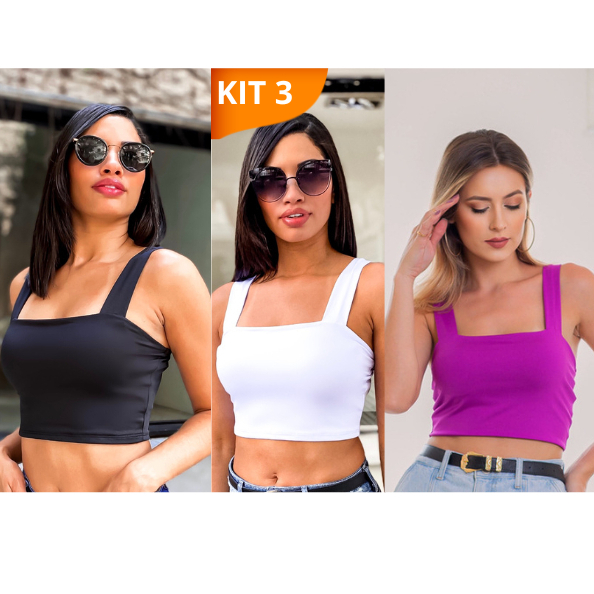 KIT 3: Cropped Alça Grossa Suplex - Várias Combinações
