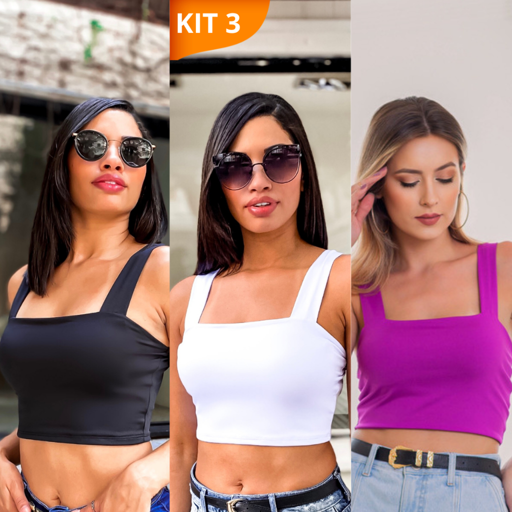 KIT 3: Cropped Alça Grossa Suplex - Várias Combinações