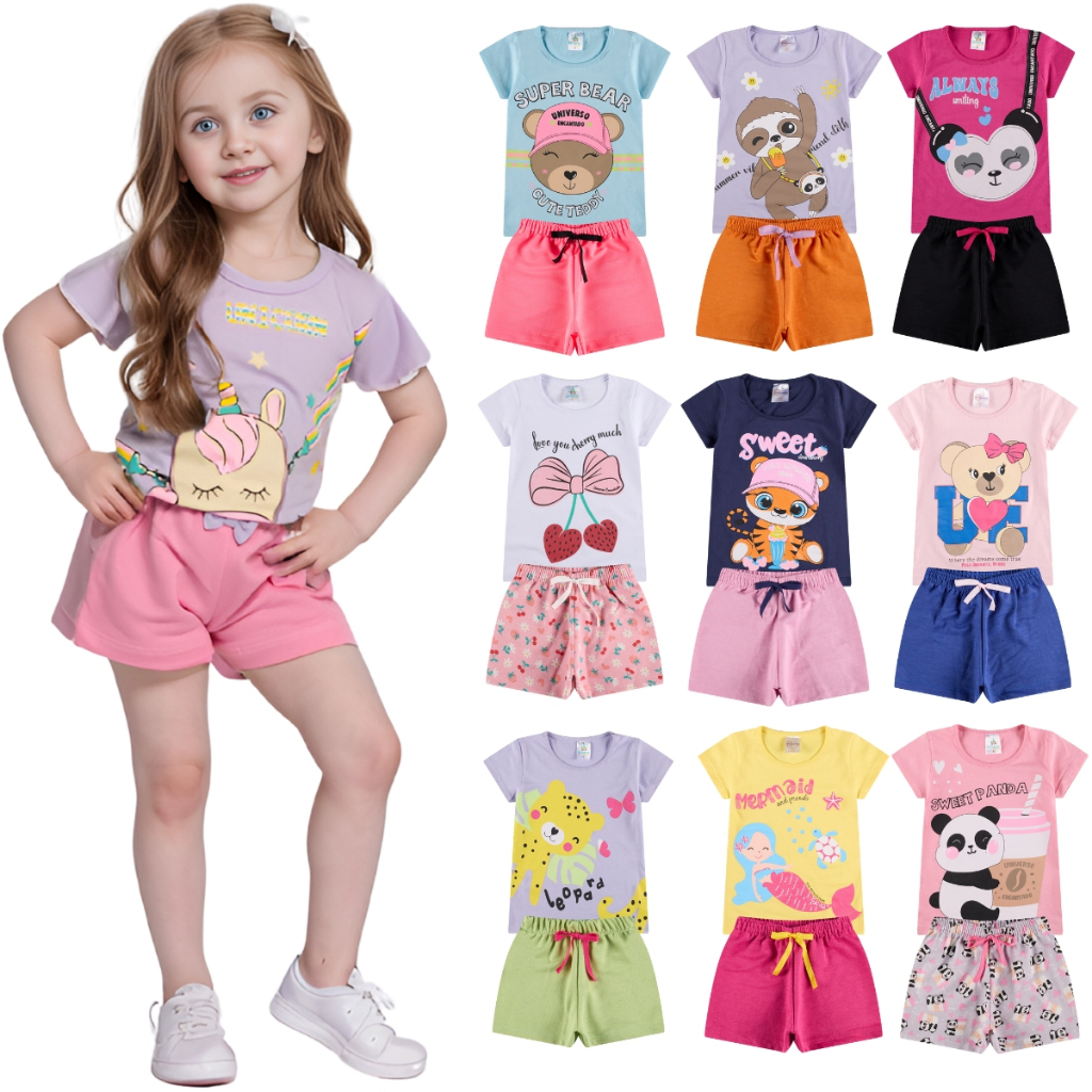 Kit Sortido de 2 ou 10 Peças de Roupas Infantil Menina Kit com Conjuntos de Roupa Infantil Menina Verão Feminino Bebê