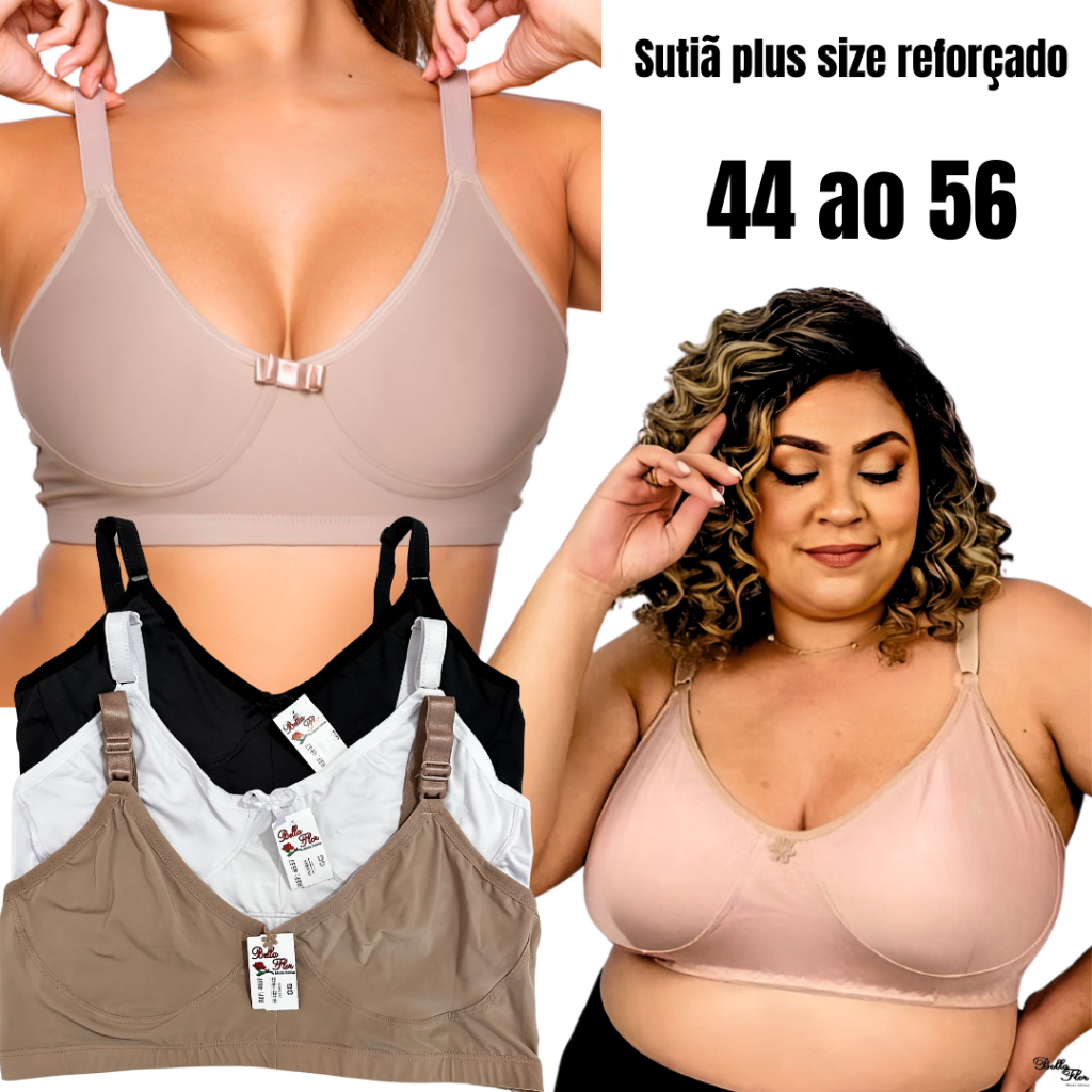 Kit 2 Sutiãs Plus Size Reforçado Alta Sustentação Tecido Duplo Alças Grossas Sem Bojo