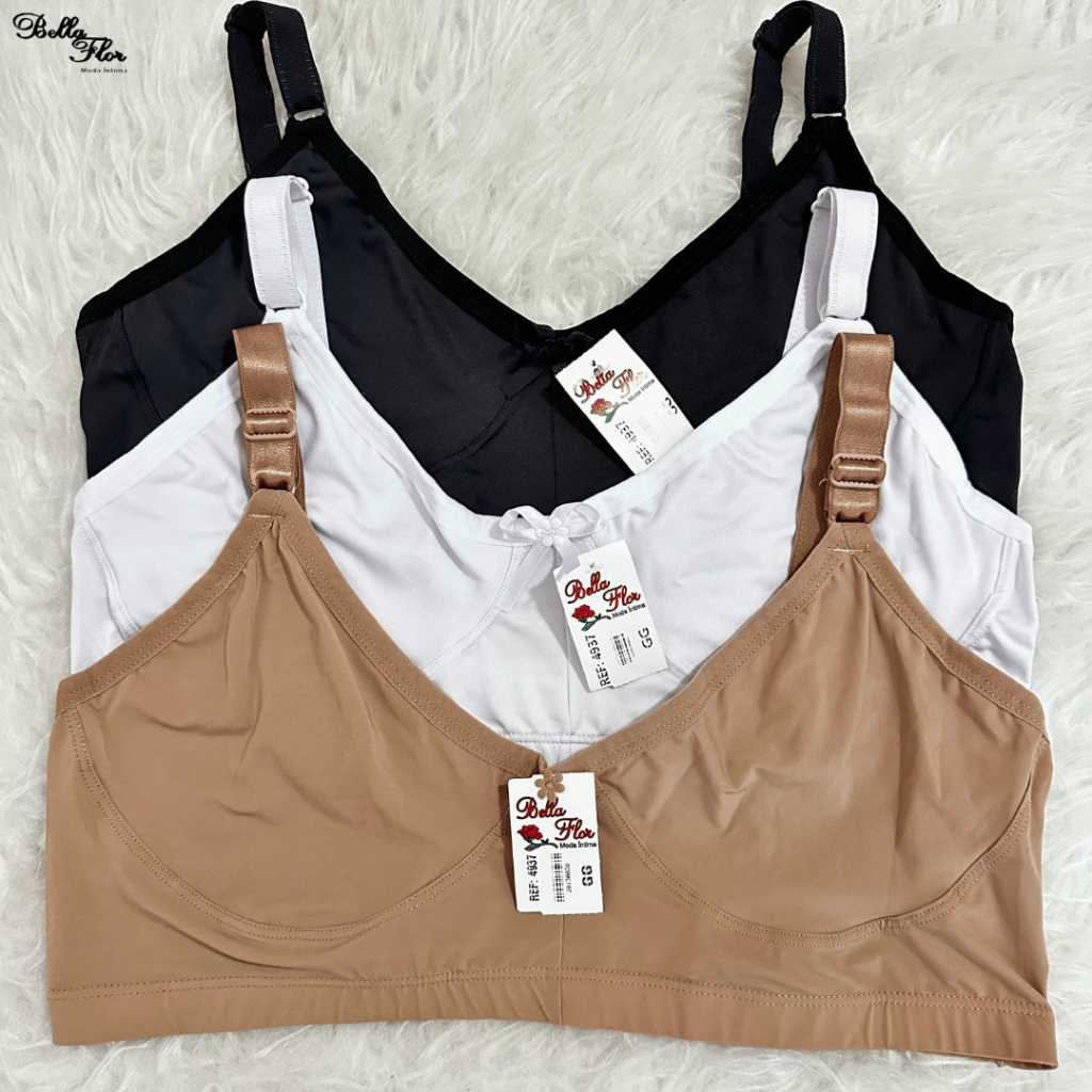 Kit 2 Sutiãs Plus Size Reforçado Alta Sustentação Tecido Duplo Alças Grossas Sem Bojo