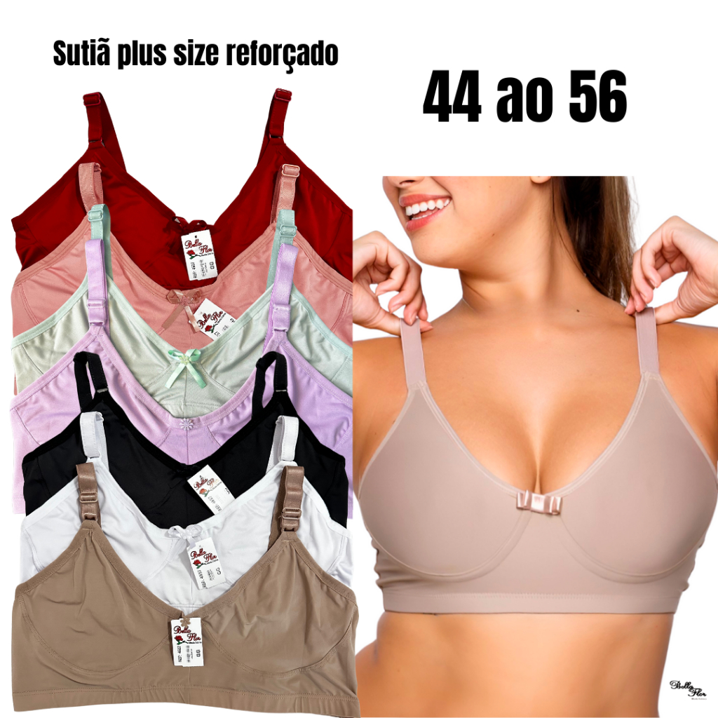 Kit 2 Sutiãs Plus Size Reforçado Alta Sustentação Tecido Duplo Alças Grossas Sem Bojo