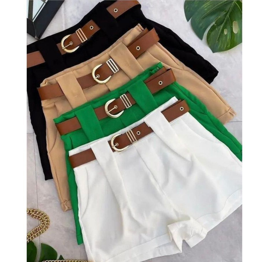 Short Feminino Social Com CINTO e BOLSOS Cintura Alta PROMOÇÃO P ao GG