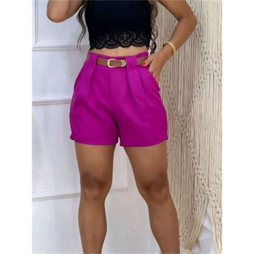 Short Feminino Social Com CINTO e BOLSOS Cintura Alta PROMOÇÃO P ao GG