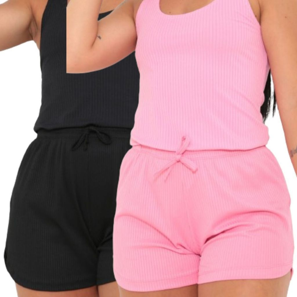 Kit 2 Shorts Feminino Canelado P ao G3