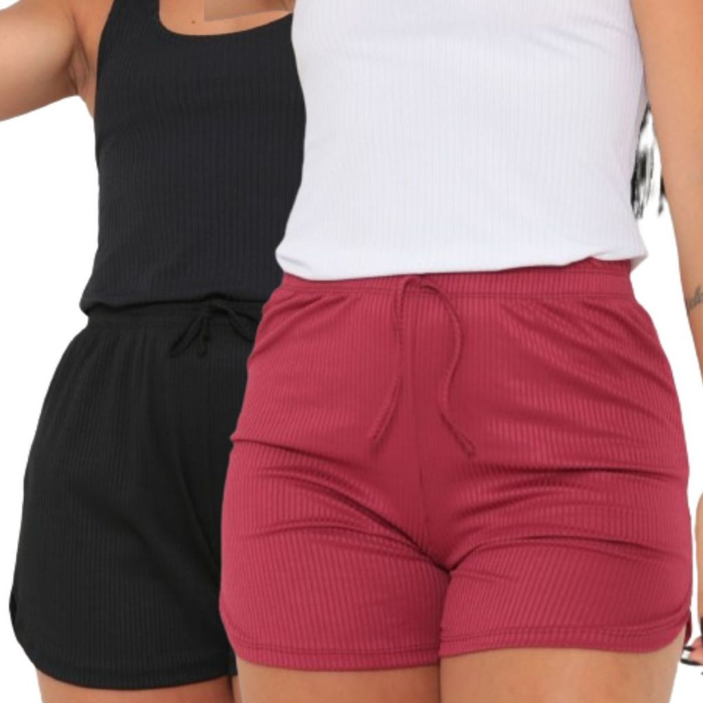 Kit 2 Shorts Feminino Canelado P ao G3