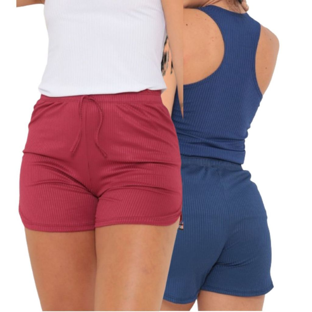 Kit 2 Shorts Feminino Canelado P ao G3