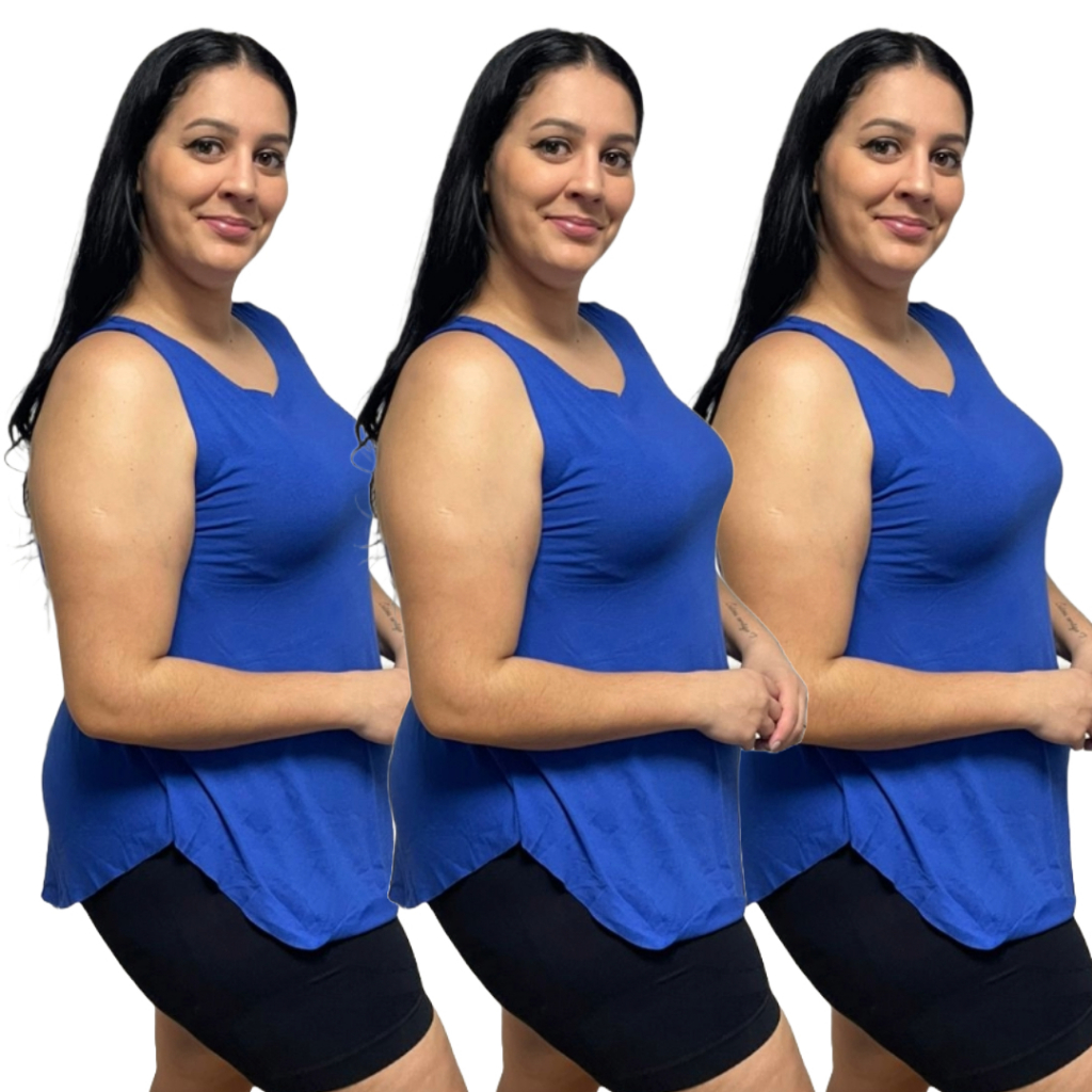 KIT 3 Regata Plus Size Feminina Tapabumbum Nadador Fitness Academia Viscolycra