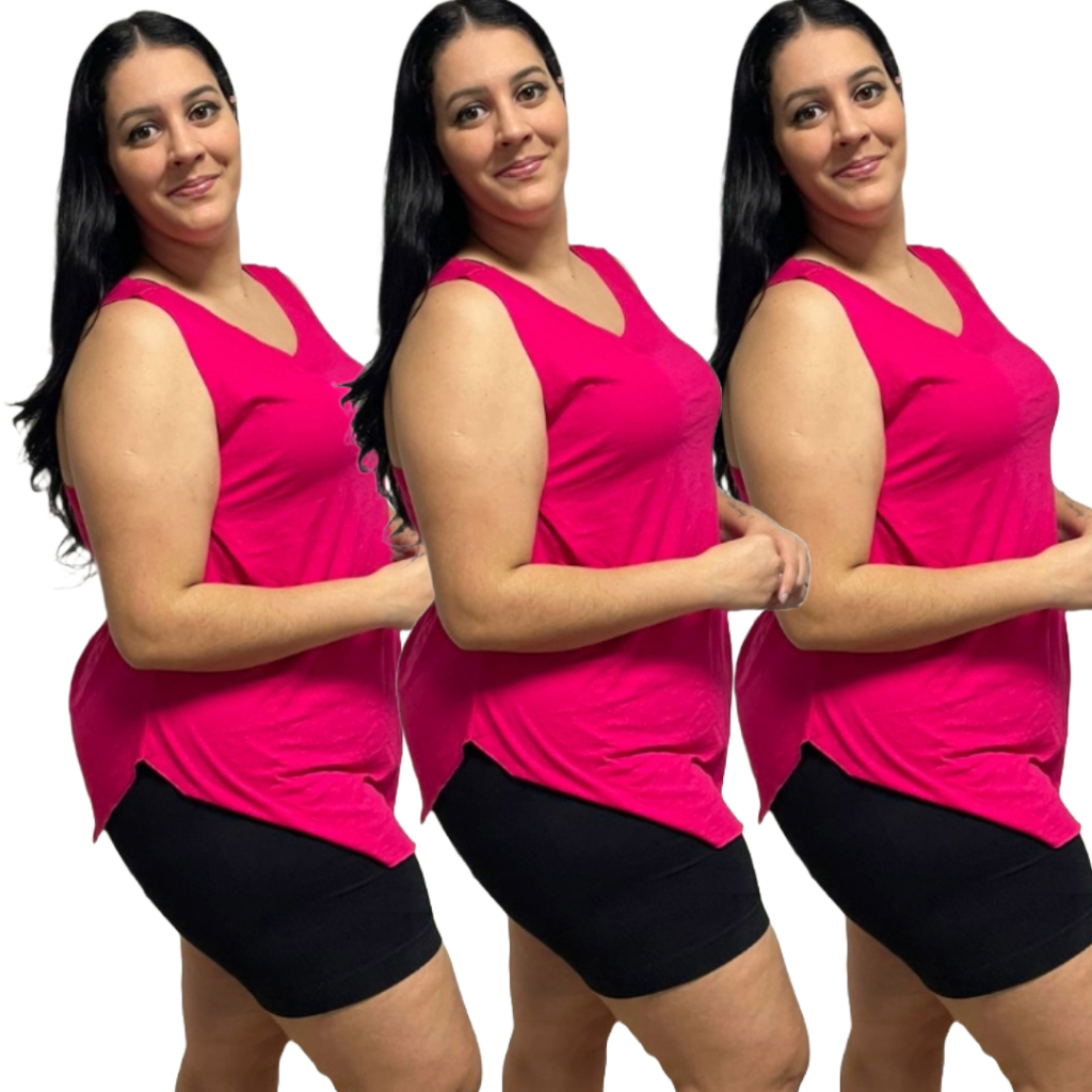 KIT 3 Regata Plus Size Feminina Tapabumbum Nadador Fitness Academia Viscolycra