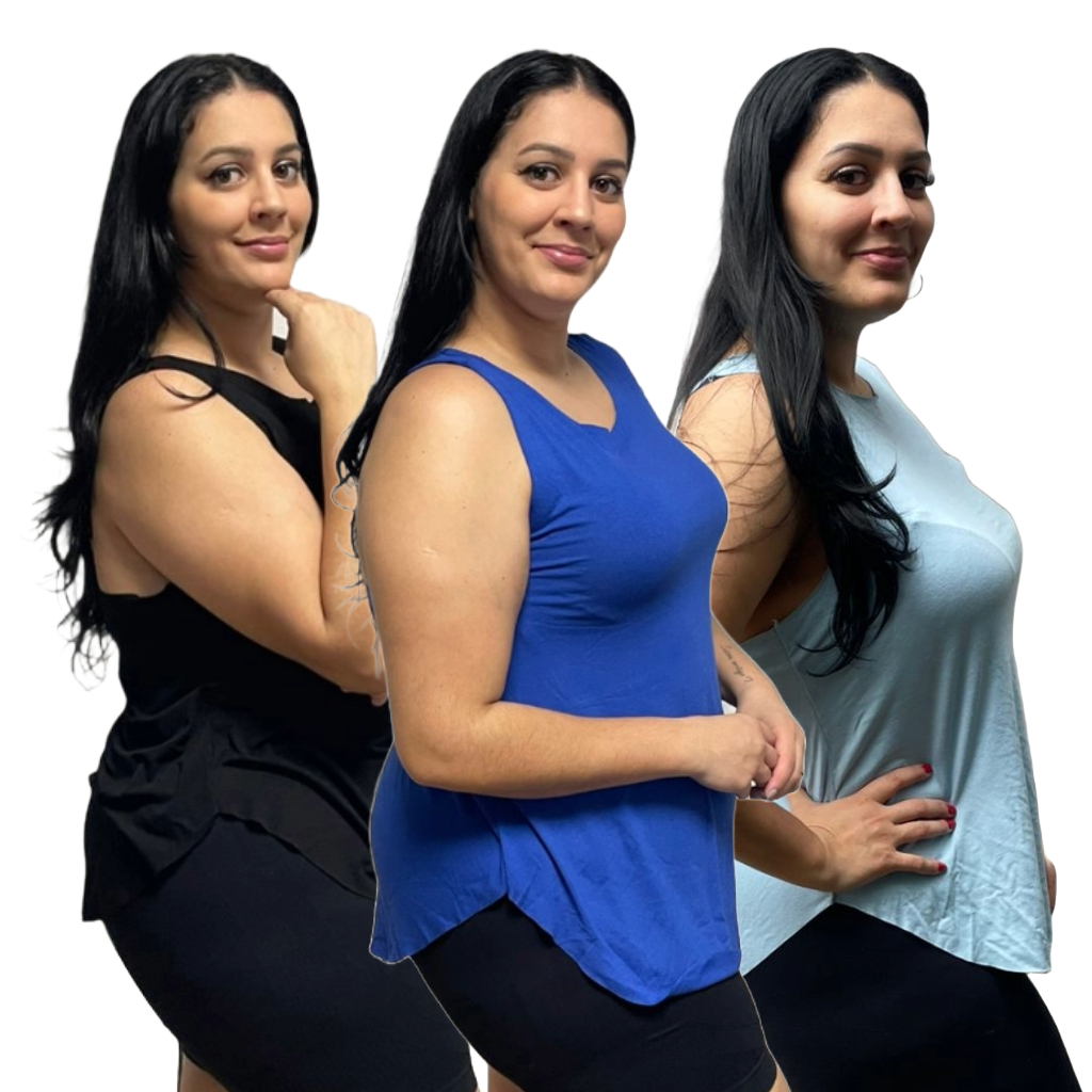 KIT 3 Regata Plus Size Feminina Tapabumbum Nadador Fitness Academia Viscolycra