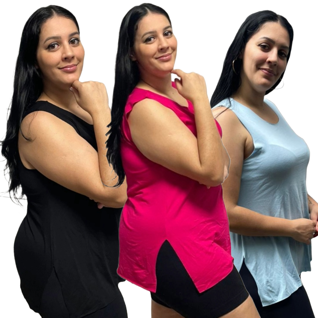 KIT 3 Regata Plus Size Feminina Tapabumbum Nadador Fitness Academia Viscolycra