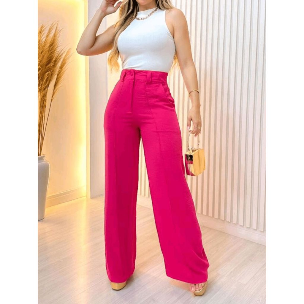 Calça GG Feminina Pantalona Wide Leg Duna com Botão Tendência 2025