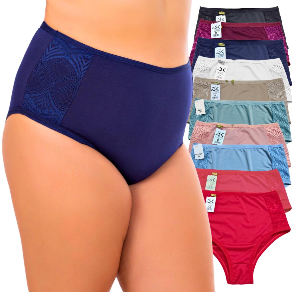 kit 5 calcinha calçola senhora cintura alta hot pants REGULAR e PLUS SIZE conforto (KIT 5 Maria)