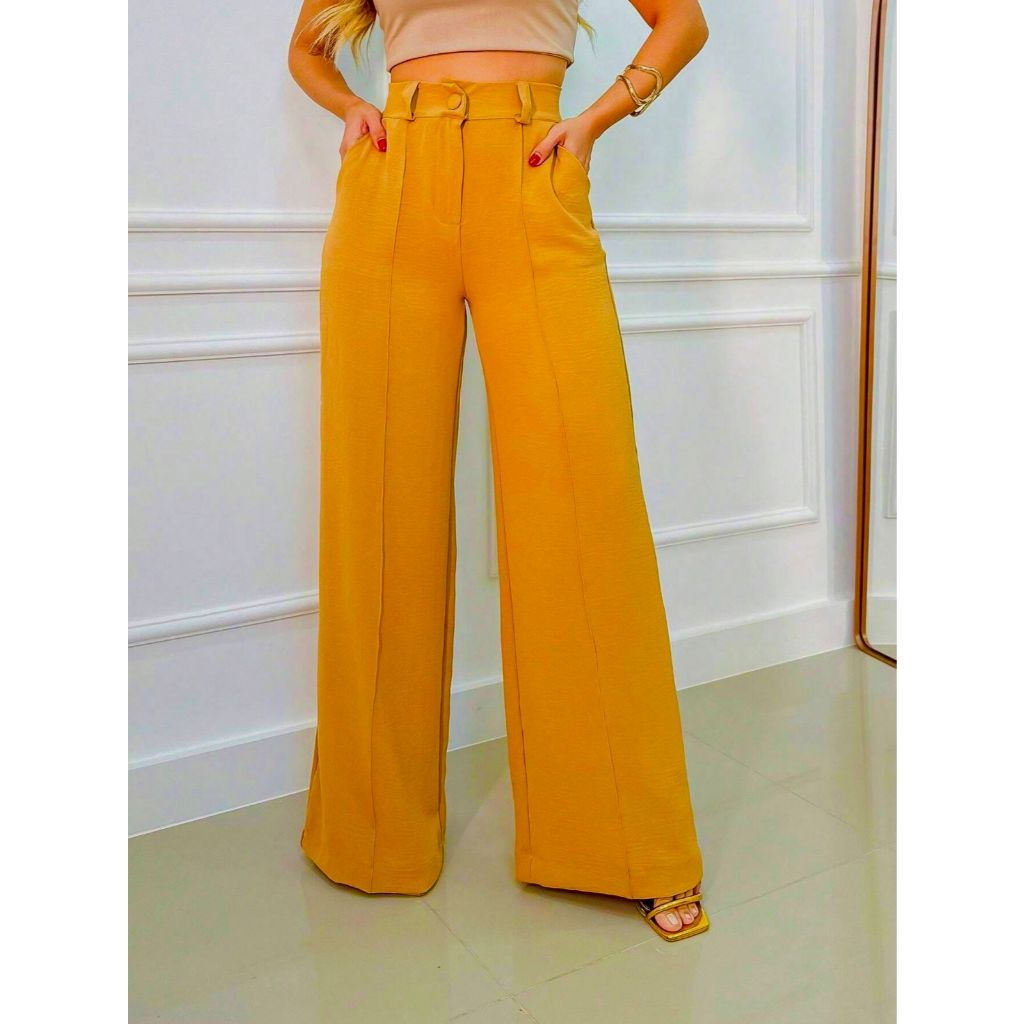 Calça GG Feminina Pantalona Wide Leg Duna com Botão Tendência 2025