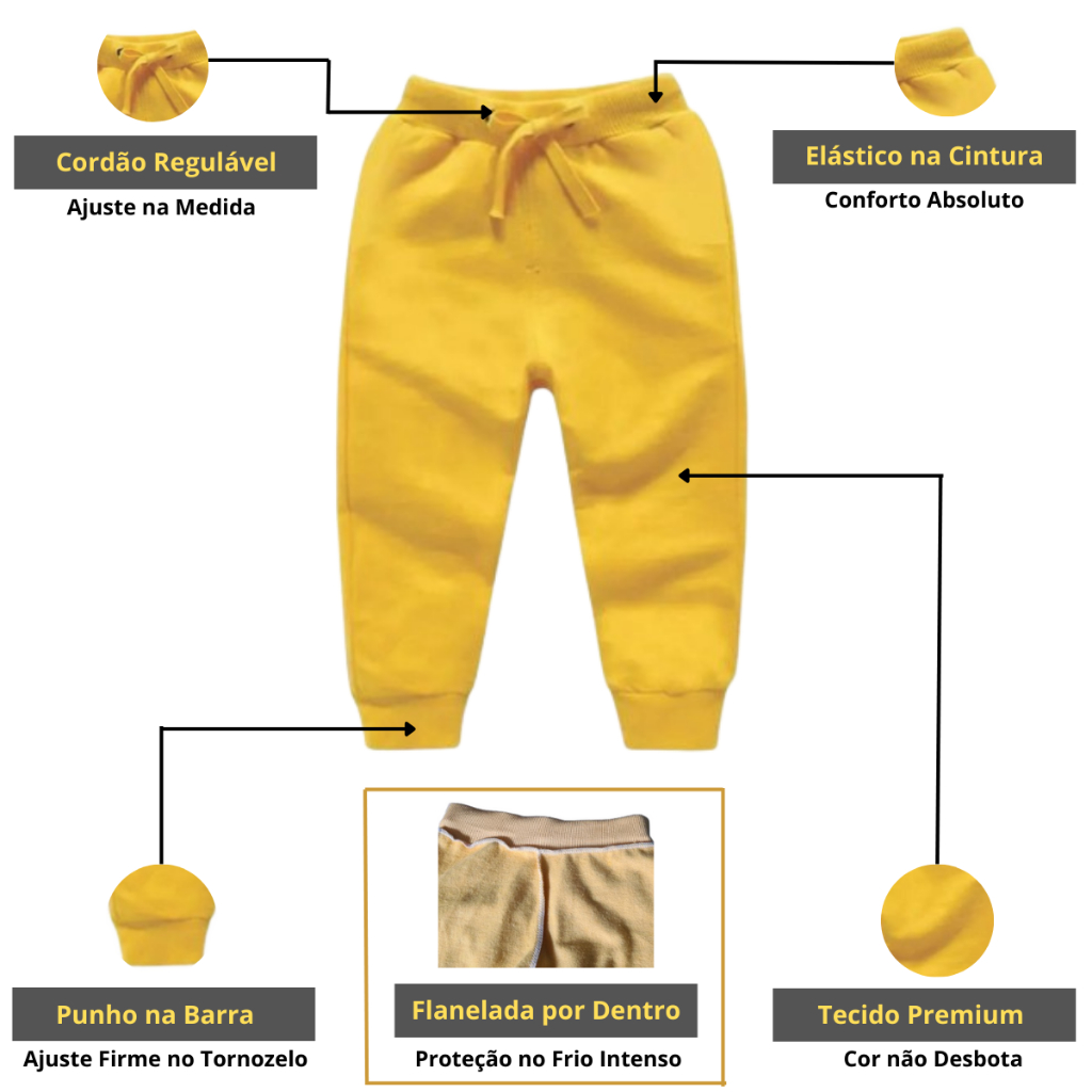 kit com 4 calças infantil de moletom flanelado menino e menina