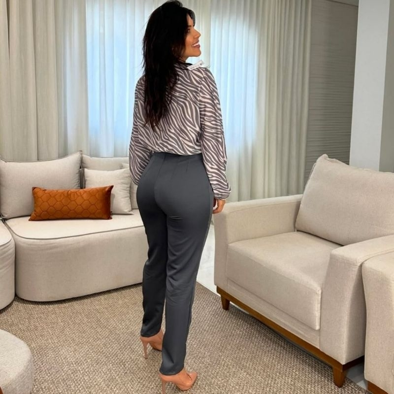 CALÇA FEMININA ALFAIATARIA ZARA CINTURA ALTA COM ZÍPER NA LATERAL ACOMPANHA CINTO