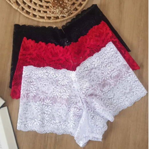 Kit 5 Calcinha Feminina de Renda Sensual Shortinho Caleçon Fio Dental Tanga Lingerie Calesson