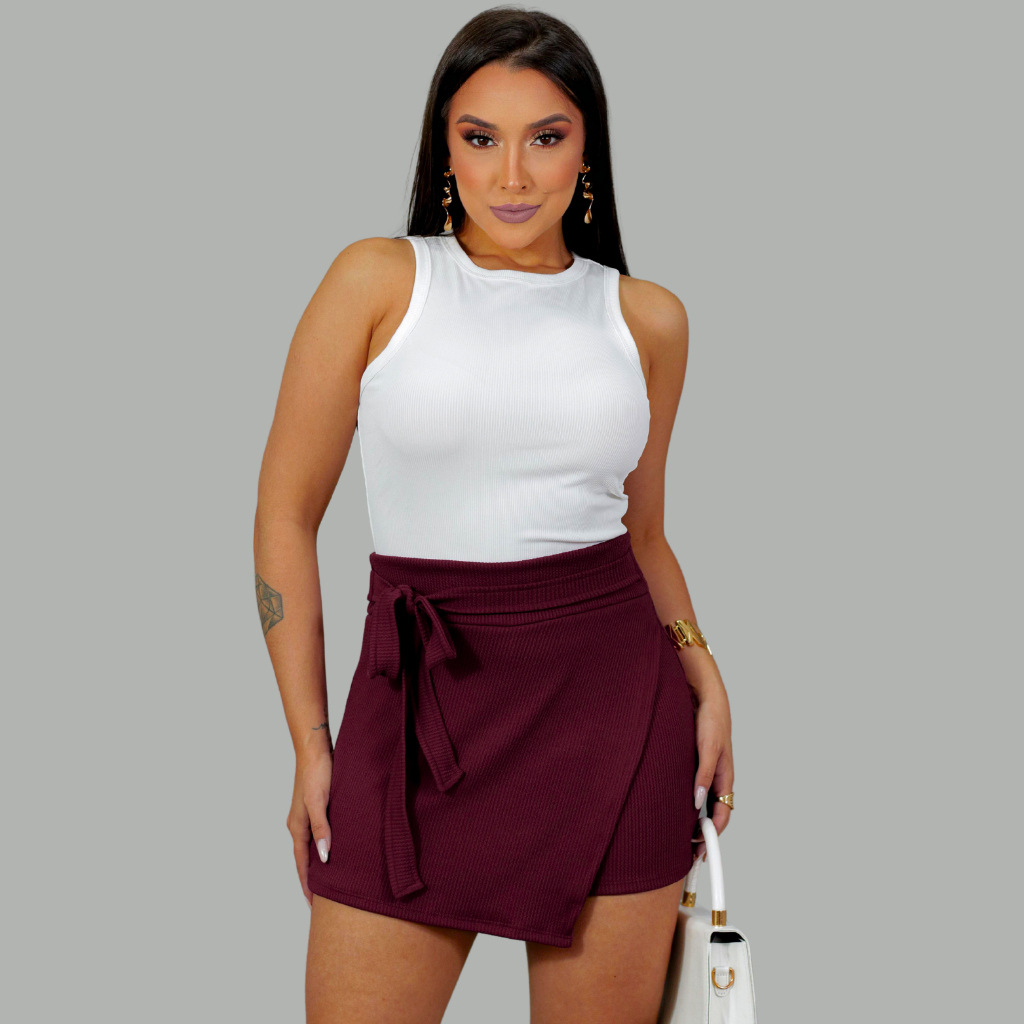 SHORT SAIA FEMININO LAÇO FRONTAL DETALHE ASSIMÉTRICO CINTURA ALTA