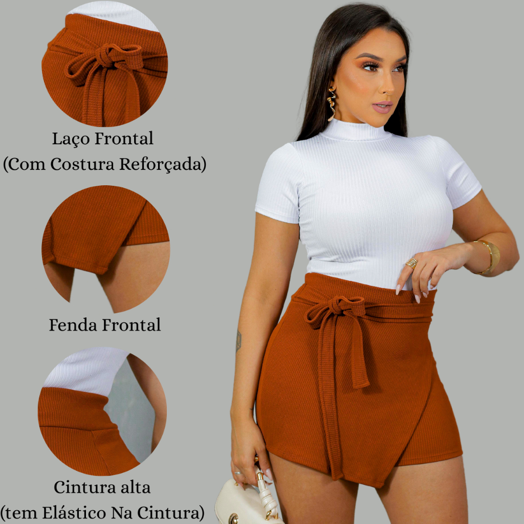 SHORT SAIA FEMININO LAÇO FRONTAL DETALHE ASSIMÉTRICO CINTURA ALTA