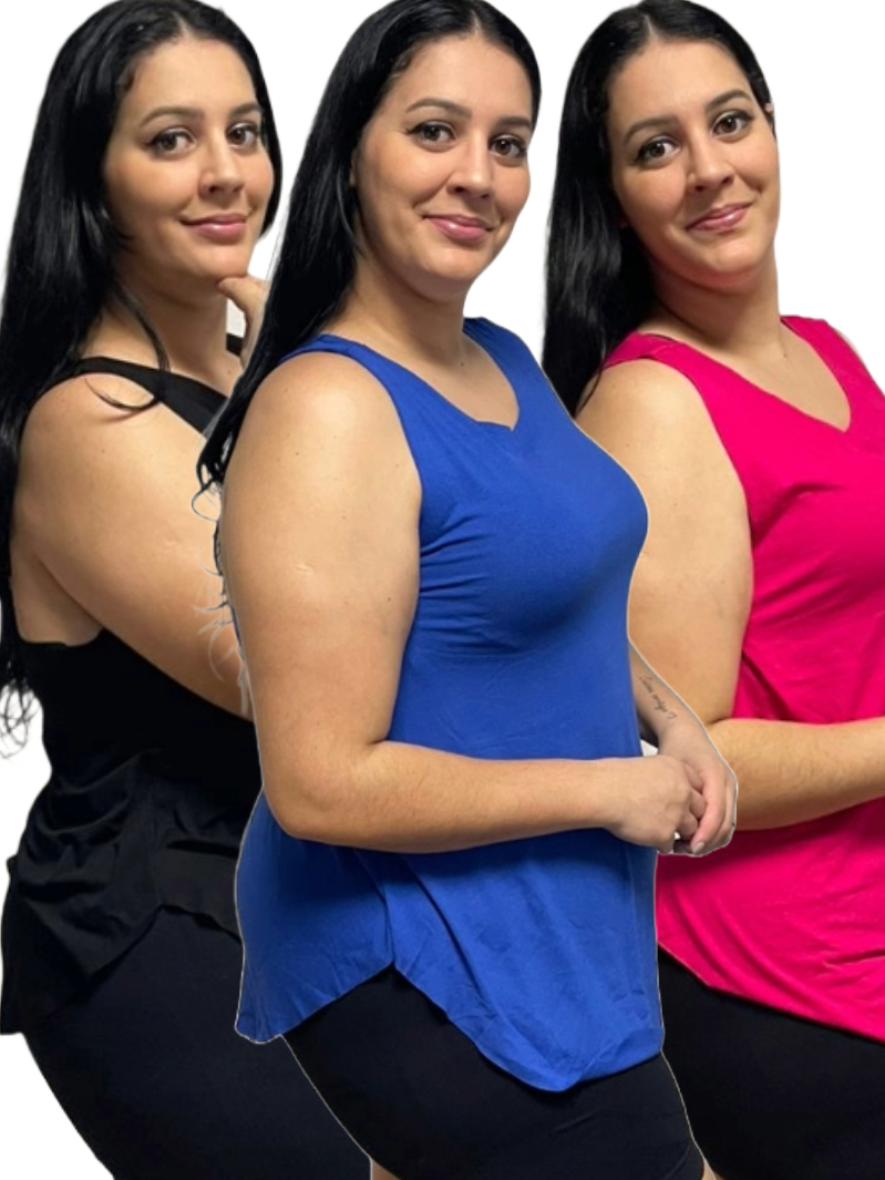 KIT 3 Regata Plus Size Feminina Tapabumbum Nadador Fitness Academia Viscolycra