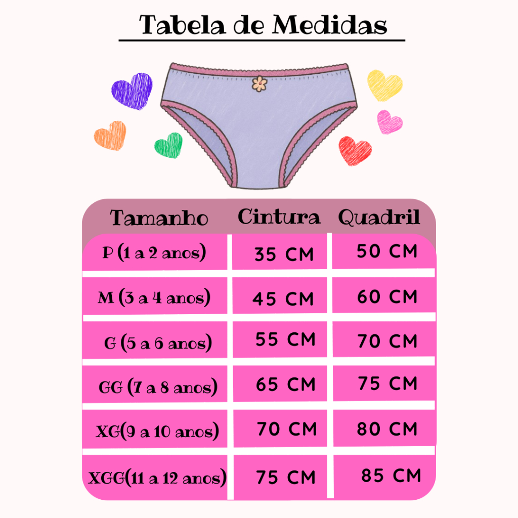 Kit 10 Calcinha Infantil De 01 a 12 Anos 100% Algodão