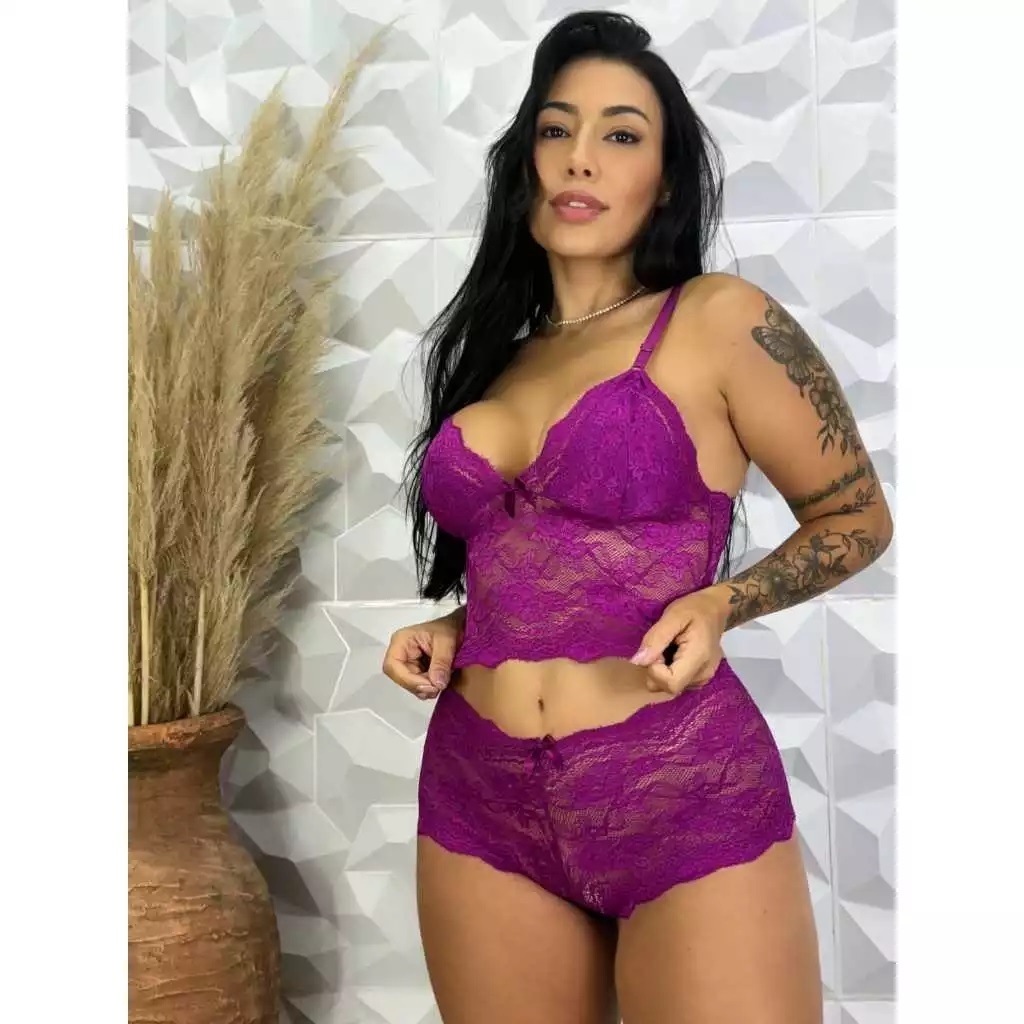 Kit 3 Conjunto Espera Marido PLUS SIZE cropped + calcinha calesson sem bojo e renda