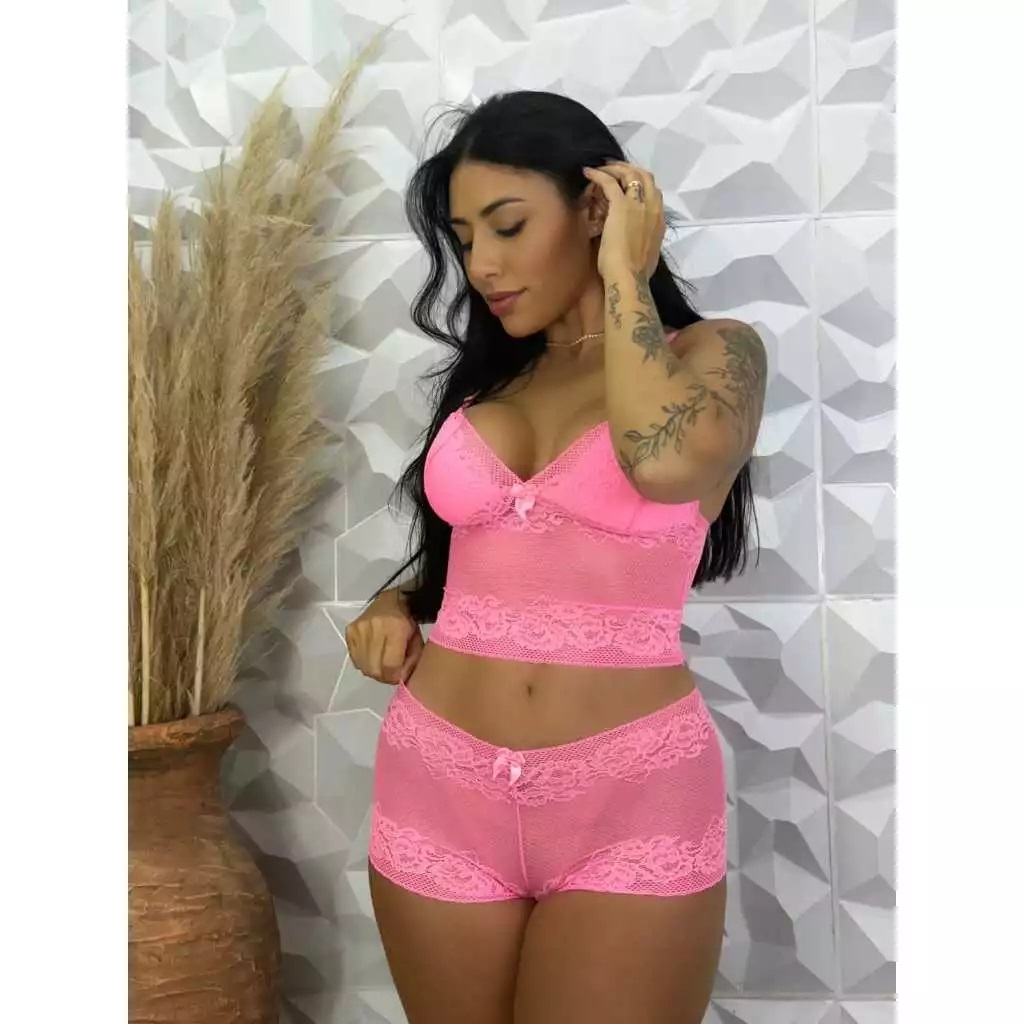 Kit 3 Conjunto Espera Marido PLUS SIZE cropped + calcinha calesson sem bojo e renda