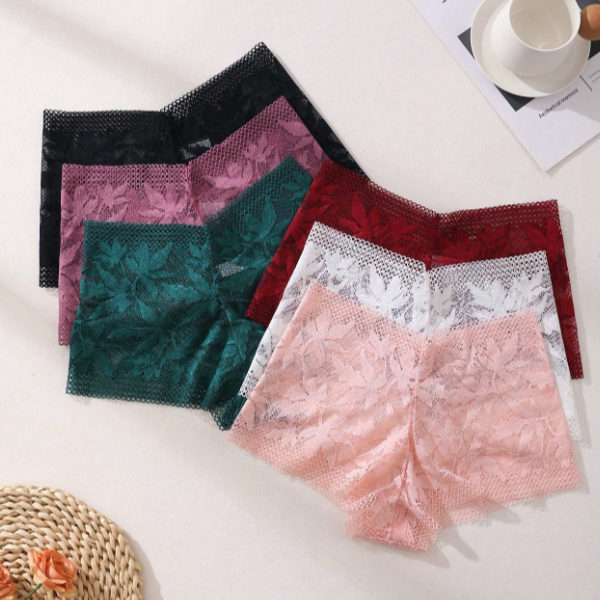 Kit 5 Calcinha Feminina de Renda Sensual Shortinho Caleçon Fio Dental Tanga Lingerie Calesson