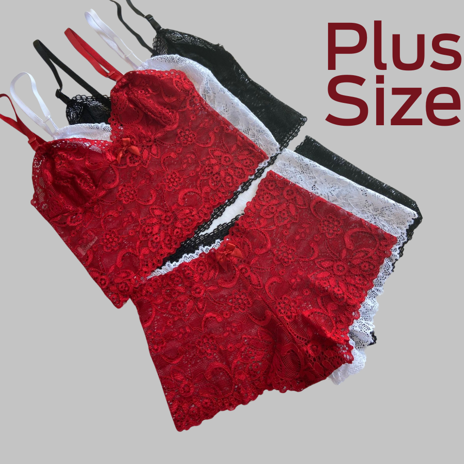 Kit 3 Conjunto Espera Marido PLUS SIZE cropped + calcinha calesson sem bojo e renda