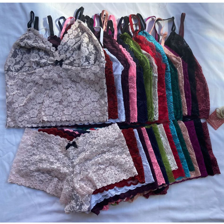 Kit 3 Conjunto Espera Marido PLUS SIZE cropped + calcinha calesson sem bojo e renda