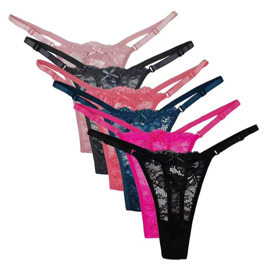 Kit 10 Calcinhas Fio Dental de Renda Sexy com Regulagem Lingerie Feminina Sensual