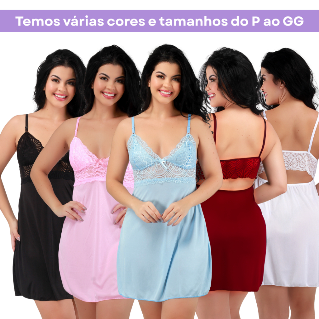 Camisola Com Calcinha Sexy Feminina Curta Sensual Com Renda Sem Bojo Costas Nua Sexy