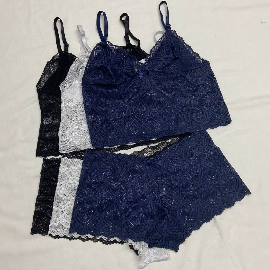 Kit 3 Conjunto Espera Marido PLUS SIZE cropped + calcinha calesson sem bojo e renda