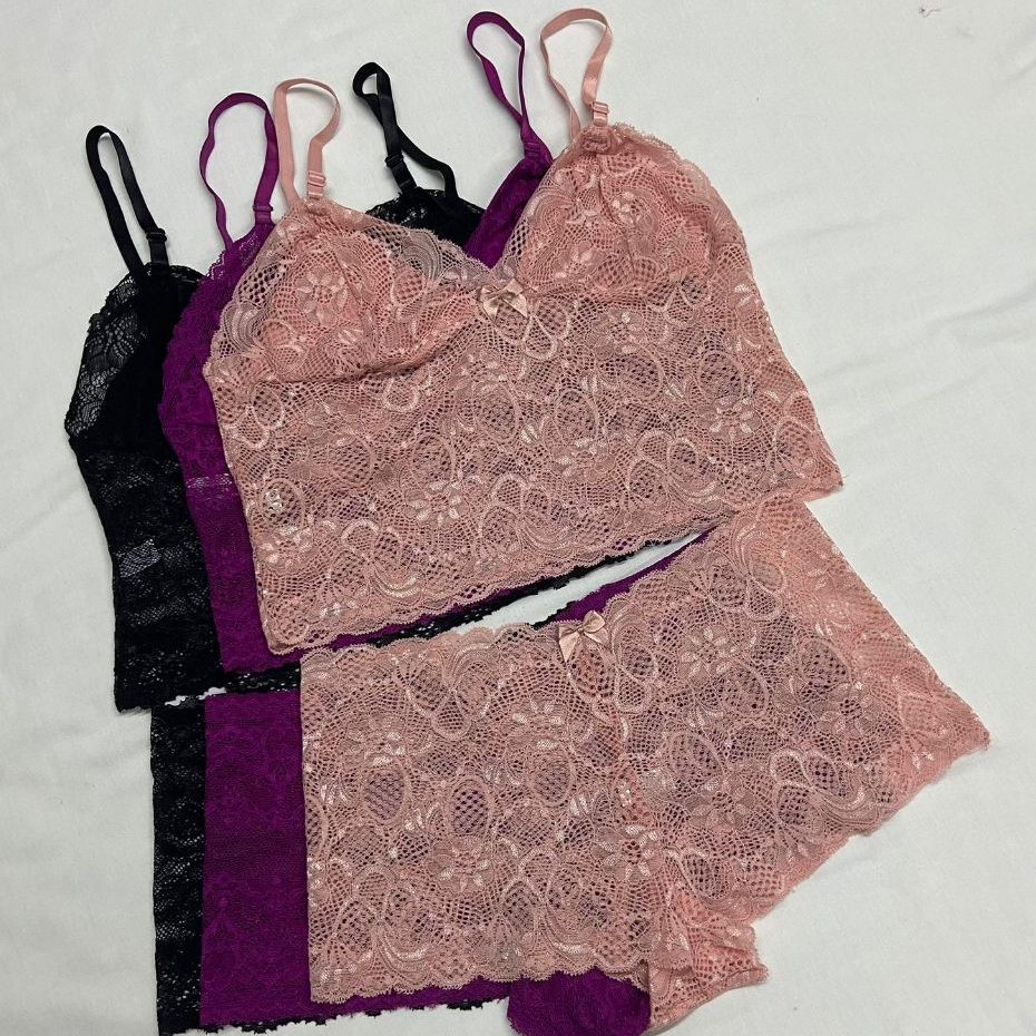Kit 3 Conjunto Espera Marido PLUS SIZE cropped + calcinha calesson sem bojo e renda