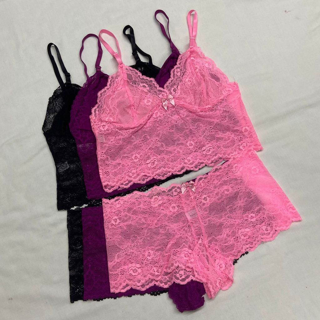 Kit 3 Conjunto Espera Marido PLUS SIZE cropped + calcinha calesson sem bojo e renda