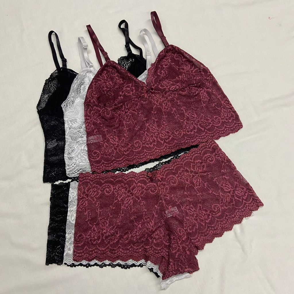 Kit 3 Conjunto Espera Marido PLUS SIZE cropped + calcinha calesson sem bojo e renda