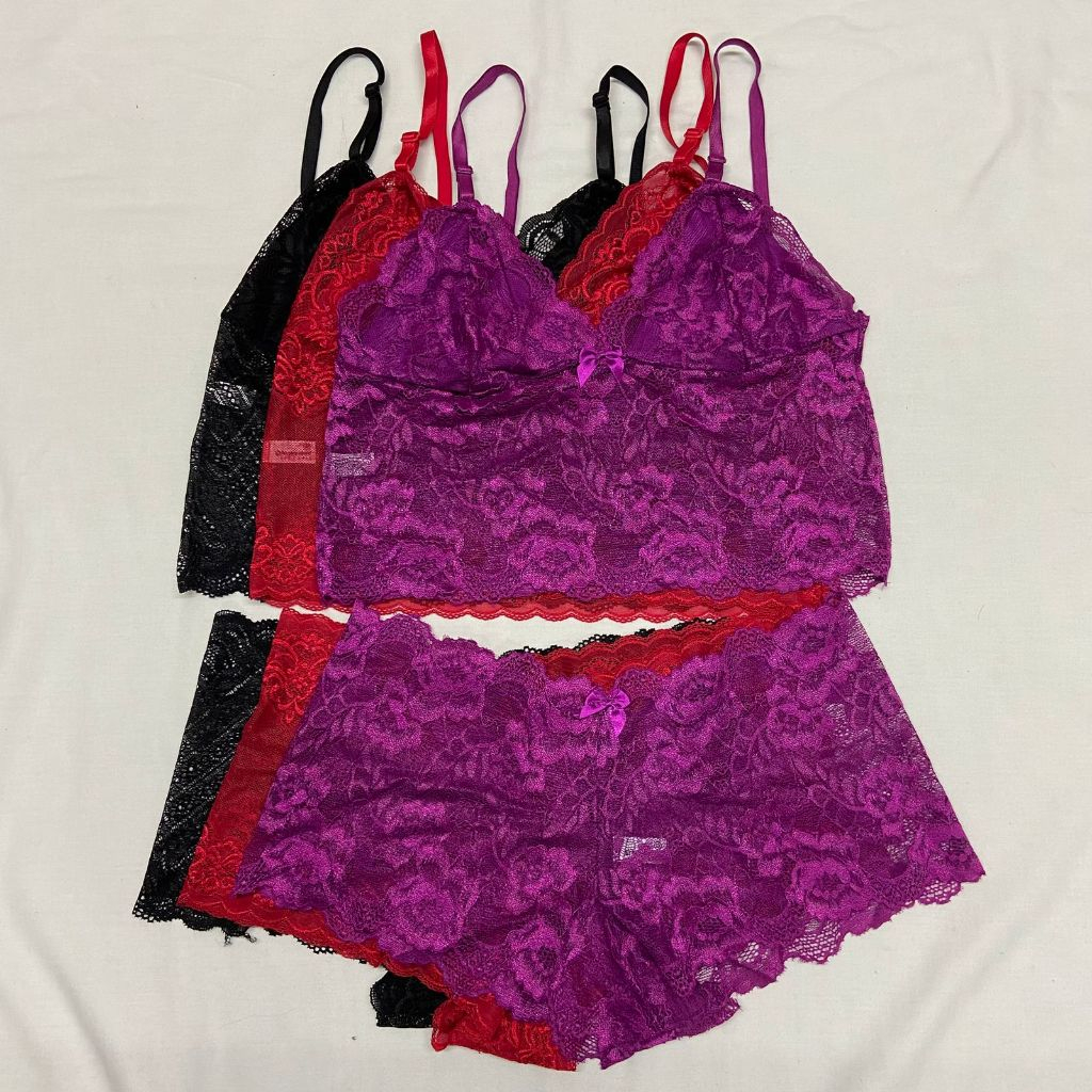 Kit 3 Conjunto Espera Marido PLUS SIZE cropped + calcinha calesson sem bojo e renda