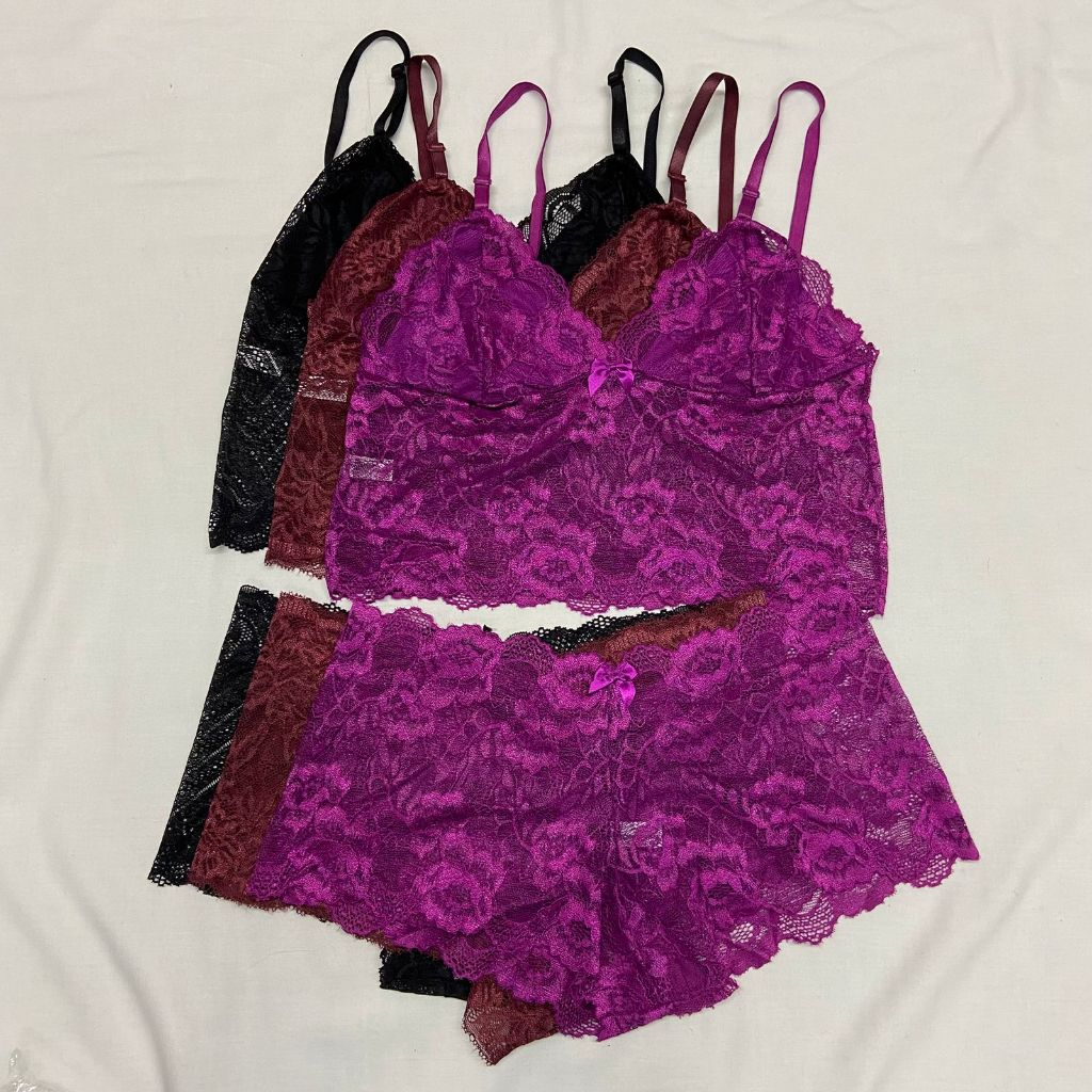 Kit 3 Conjunto Espera Marido PLUS SIZE cropped + calcinha calesson sem bojo e renda