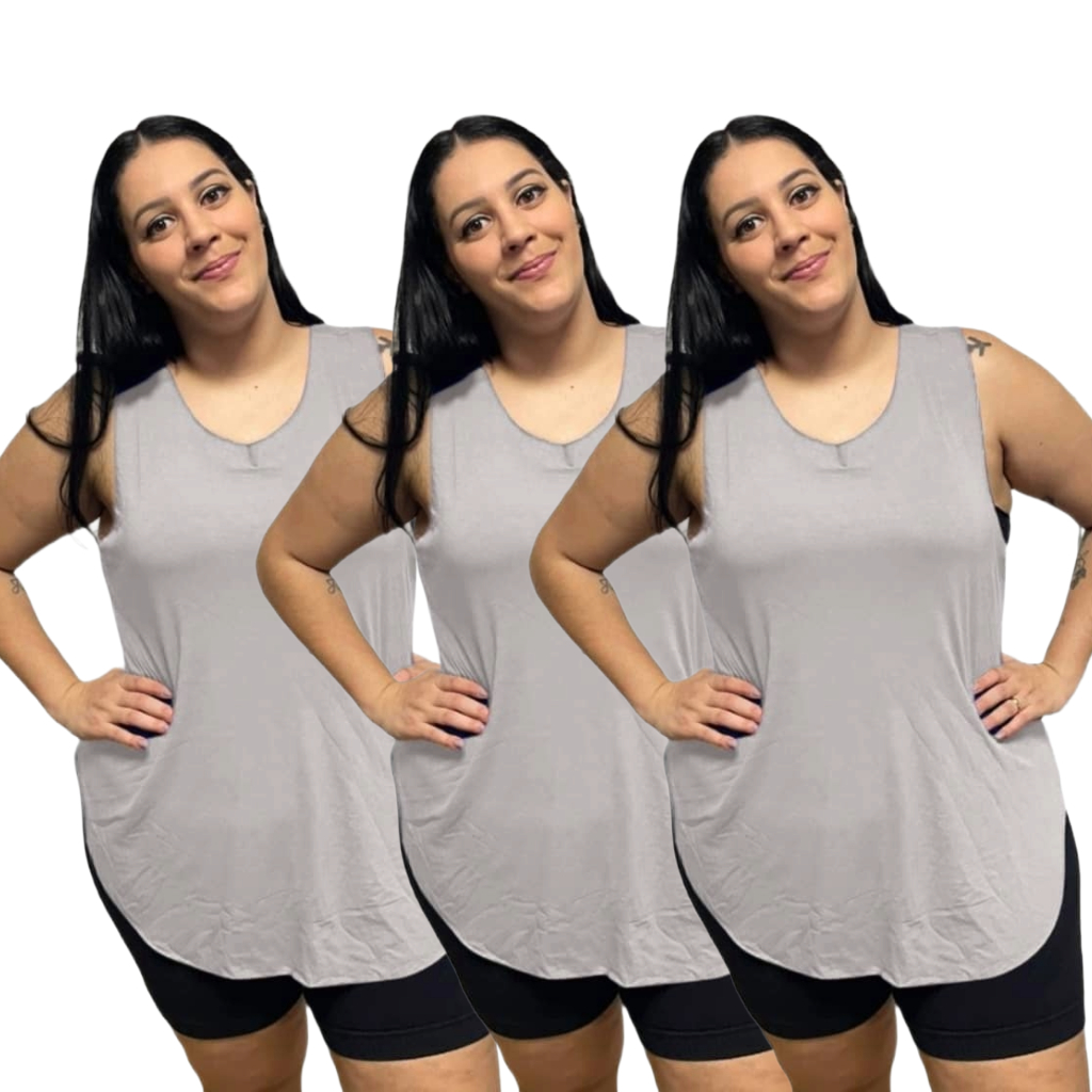 KIT 3 Regata Plus Size Feminina Tapabumbum Nadador Fitness Academia Viscolycra