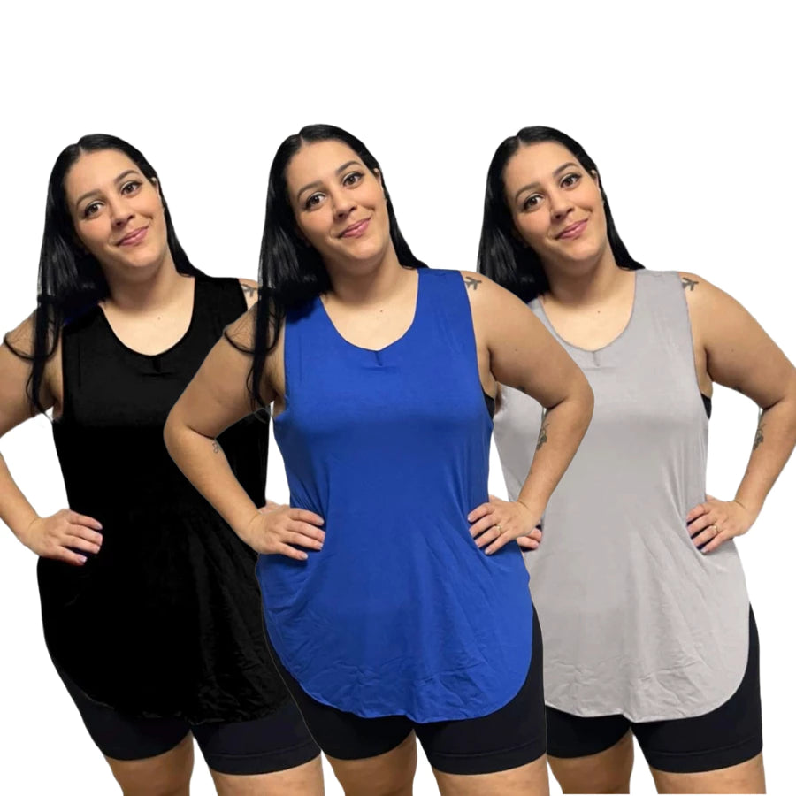 KIT 3 Regata Plus Size Feminina Tapabumbum Nadador Fitness Academia Viscolycra
