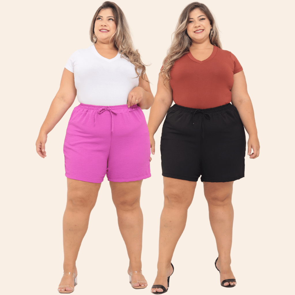 KIT 2 Bermuda Shorts Feminino Duna Confortável Saída Praia Plus Tecido Leve Preto Bege Verde Rosa To