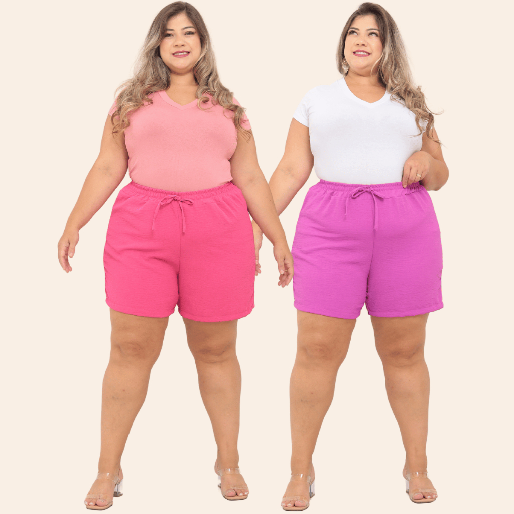 KIT 2 Bermuda Shorts Feminino Duna Confortável Saída Praia Plus Tecido Leve Preto Bege Verde Rosa To