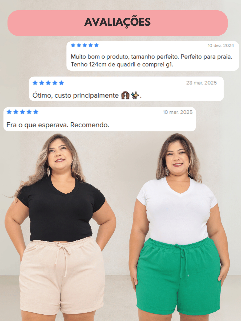 KIT 2 Bermuda Shorts Feminino Duna Confortável Saída Praia Plus Tecido Leve Preto Bege Verde Rosa To