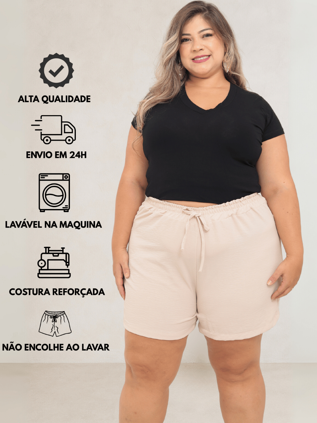 KIT 2 Bermuda Shorts Feminino Duna Confortável Saída Praia Plus Tecido Leve Preto Bege Verde Rosa To